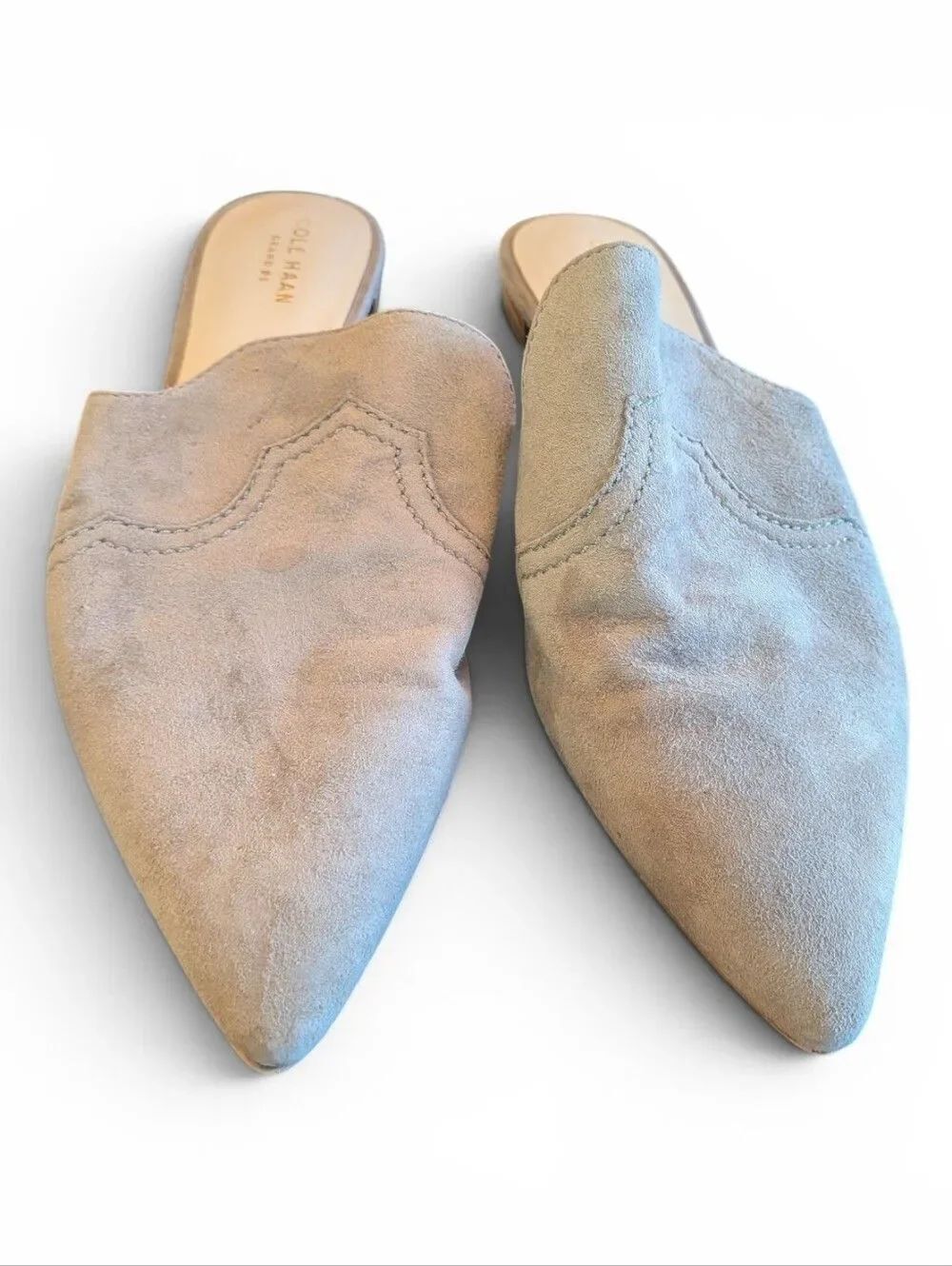 Cole Haan Grey Suede Pointed Toe Slip-On Mules